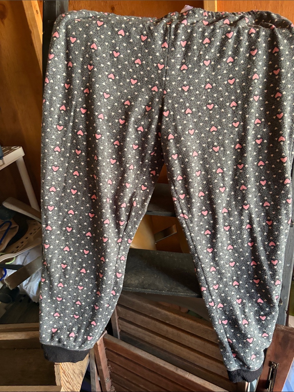 Women's Gray Heart Print Cozy Lounge Pants XL 14/16